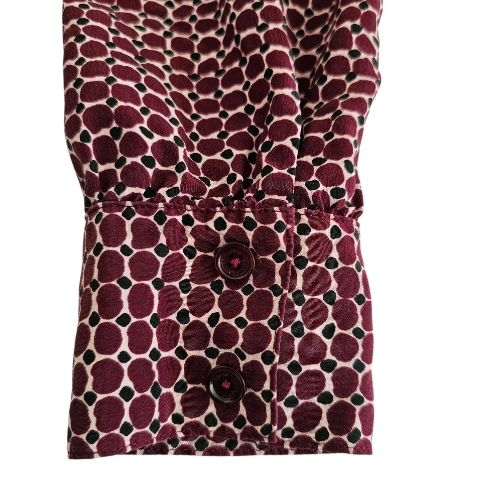 Kate‎ Spade Women’s Silk Blouse LS Maroon Print Button Front XS
